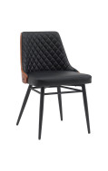 Indoor Metal Chair with Diamond-Quilted Black Upholstery and Veneer Backrest
