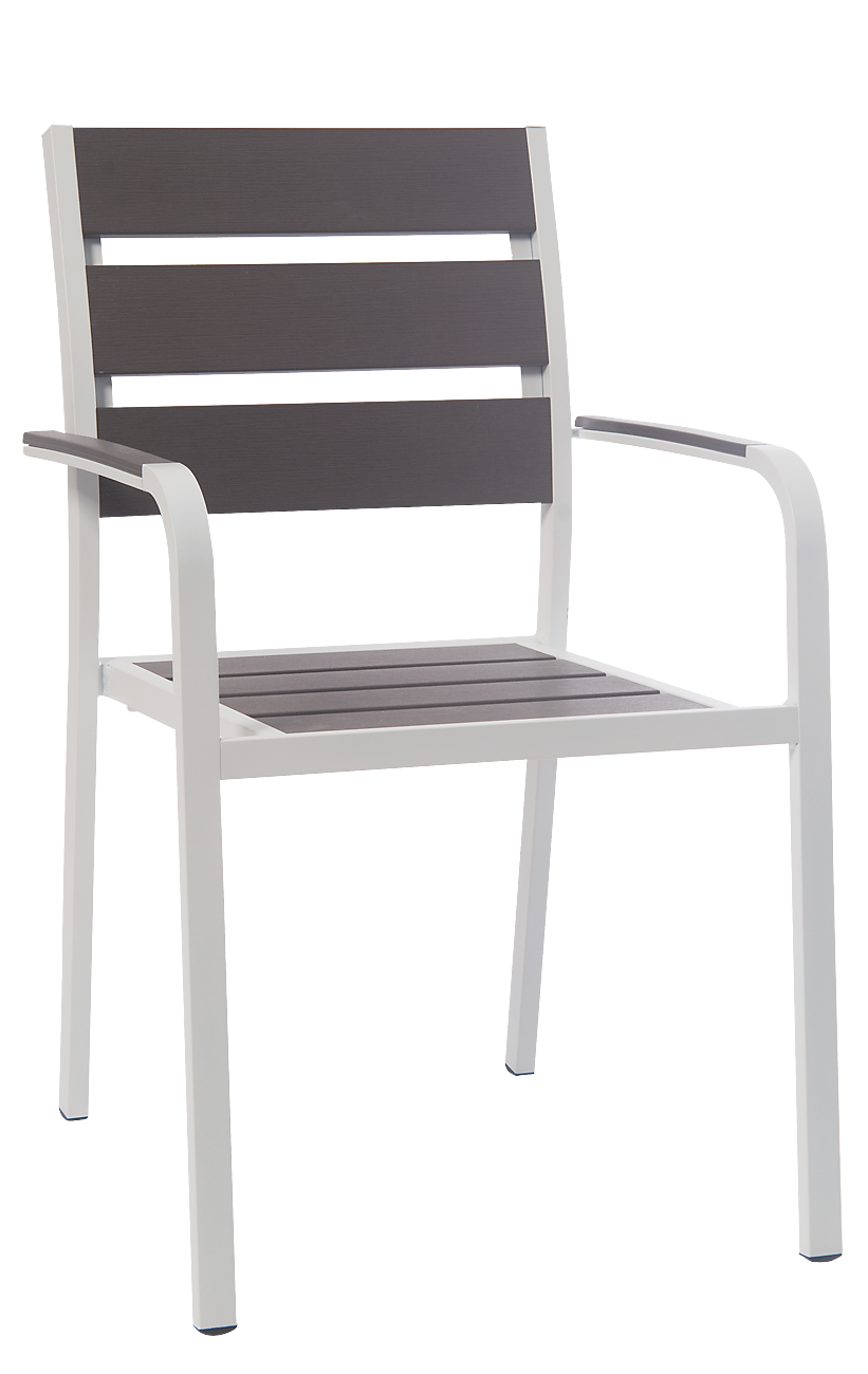 Aluminum Armchair w/ Imitation Teak Slats in Grey Finish : Restaurant ...