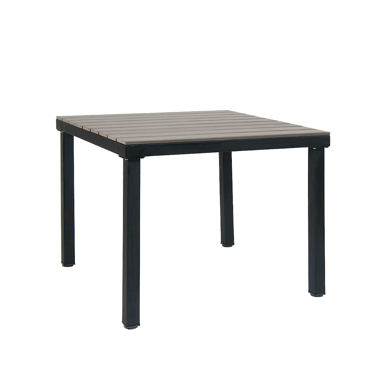 36 X 36 Metal Patio Table In Black Color With Grey Imitation Teak