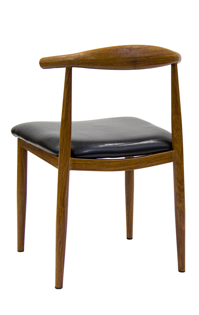 Wood Grain Medium Honey Brown Finish Metal Chair w/. Black Vinyl Seat ...