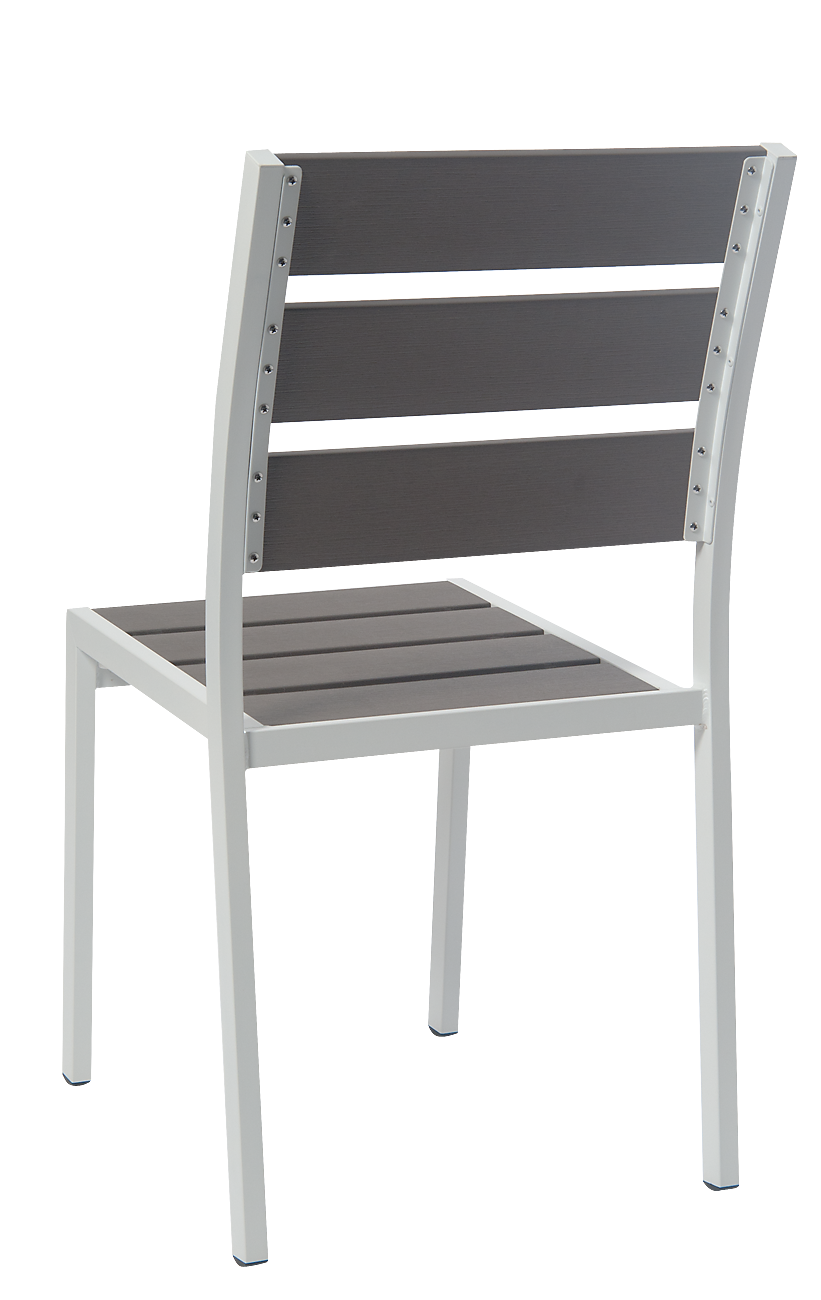 Aluminum Side Chair w/ Imitation Teak Slats in Grey Finish : Restaurant ...